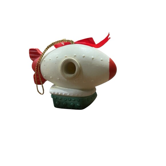 Vintage Christmas Ornament Blimp Teddy Bear Happy Holidays Red Green Retro Cute - Picture 14 of 14